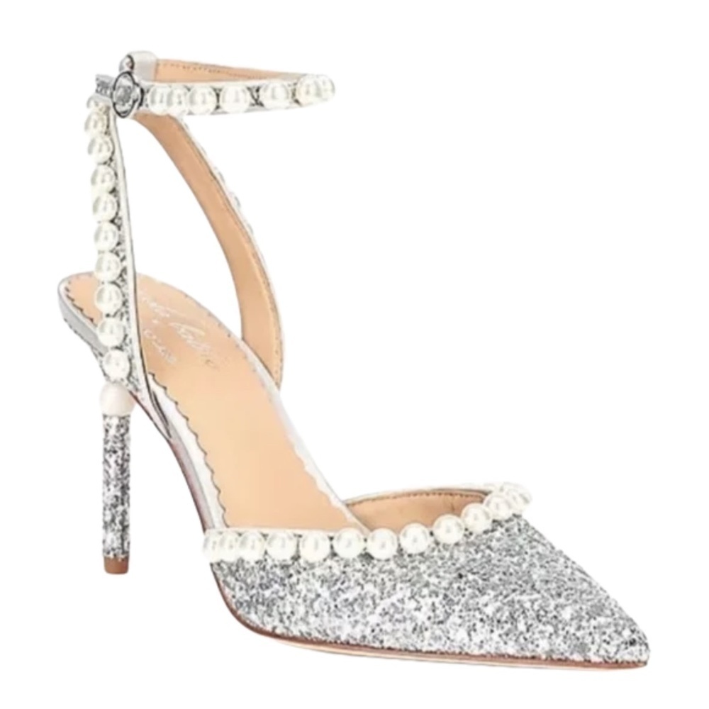 Antonio Melani x Nicola Bathie Bebe Ankle Strap Glitter Pearl Detail Heels NEW